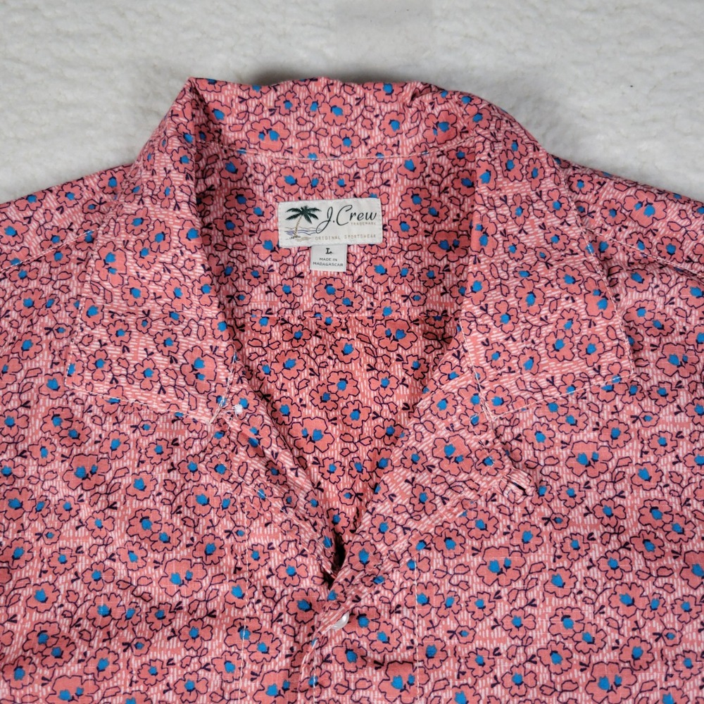 J.Crew Floral Button Up Shirt Mens Large Pink Blue Short Sleeve Camp Collar